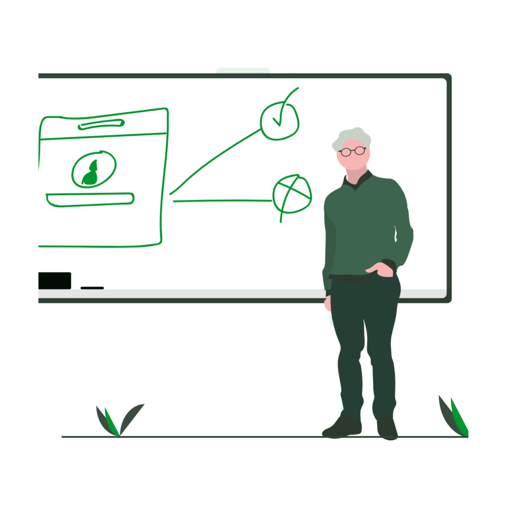 Illustration of Sigmund Freud beside a whiteboard with green diagrams, representing his theory that unexpressed emotions resurface through the body and contribute to hidden stress.