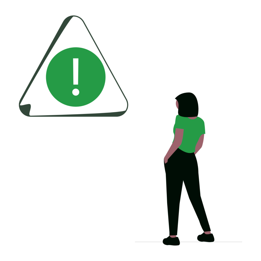 Woman looking at a warning sign symbolizing hidden emotional pain